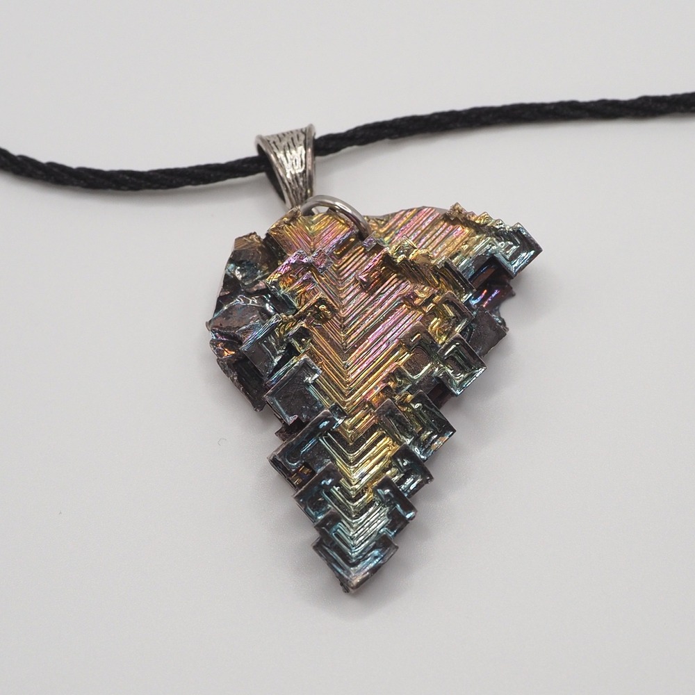 Bismuth Crystal Pendant Rope Necklace Rainbow Iridescent 18" Adjustable Extender